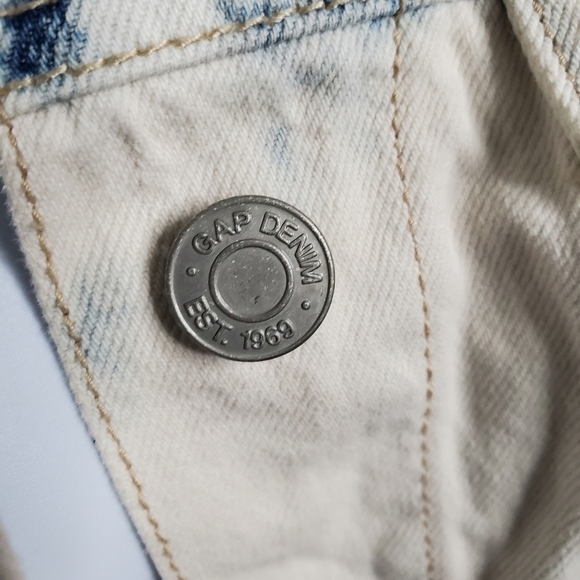 Gap Teen Denim Jacket Size Large Stone Wash Trucker Jean Casual White Blue - Picture 2 of 7